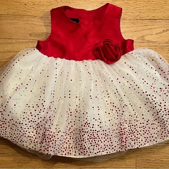 😊3/$30 Baby Girl Holiday Editions Red And Silver Sparkle TuTu Dress Size 3-6 Mo - Picture 4 of 16